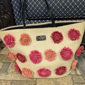 RARE Kate Spade Bloom Large Raffia Tote - 3D Raffia Flower Appliqué